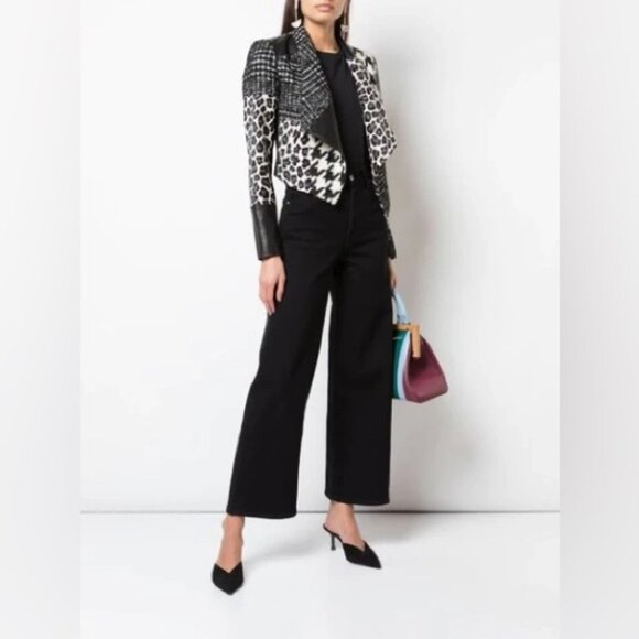 Alice Olivia Harvey Patchwork Animal Print Leather Jacket - Picture 1 of 9
